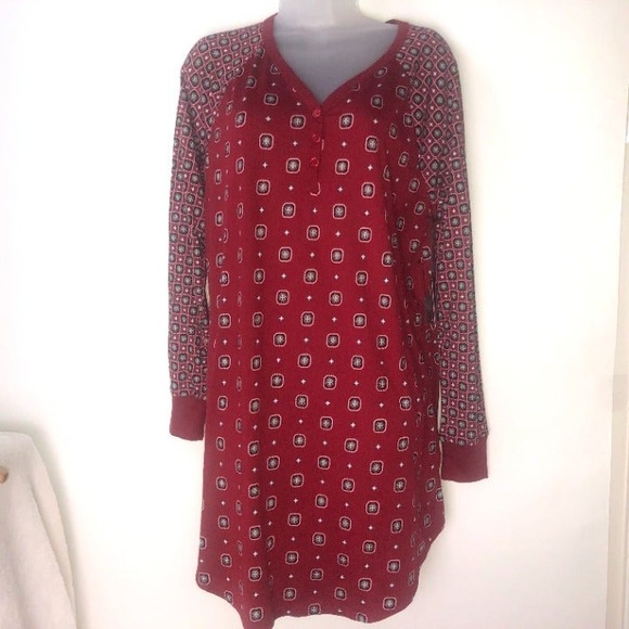 Simply Vera Vera Wang Radiant Red w/Floral Squares Sleep Gown Medium NWT - Picture 2 of 13